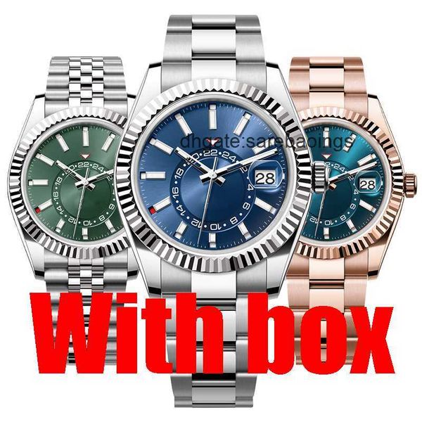

mens watch designer watches sky automatic mechanical movement watches with box stainless steel luminous fashion business waterproof wristwat, Slivery;golden