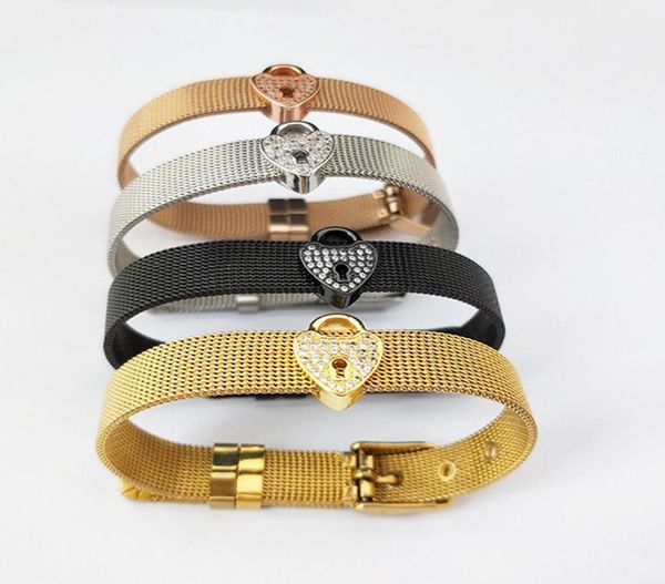 

fashion jewelry watch belt braceletmicro pave cz lock shape spacers charm adjustable bangle for xmas gifts bg2584518446, Black