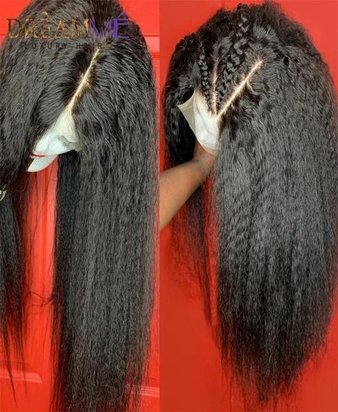 

kinky straight wig 134 lace front simulation human hair wigs preplucked yaki lace wig 13x4 lace closure synthetic wig for black w2762239, Black;brown