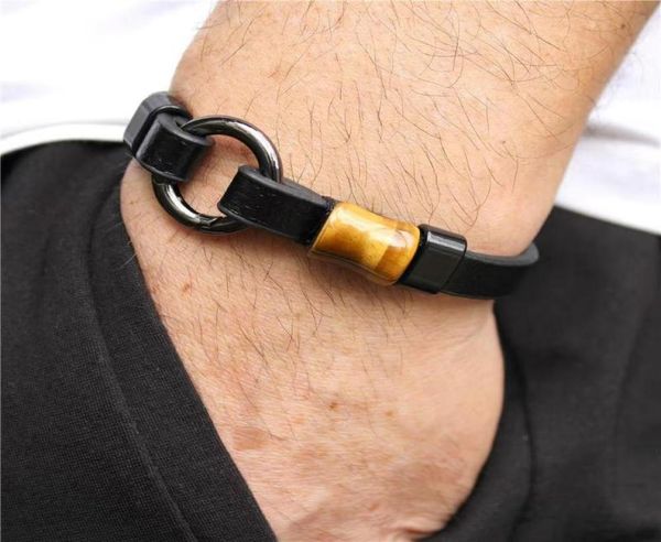 

100natural tiger eye stone chakra jewelry charm stainless steel men039s genuine leather braclets natural bracelet whole be8007788, Black