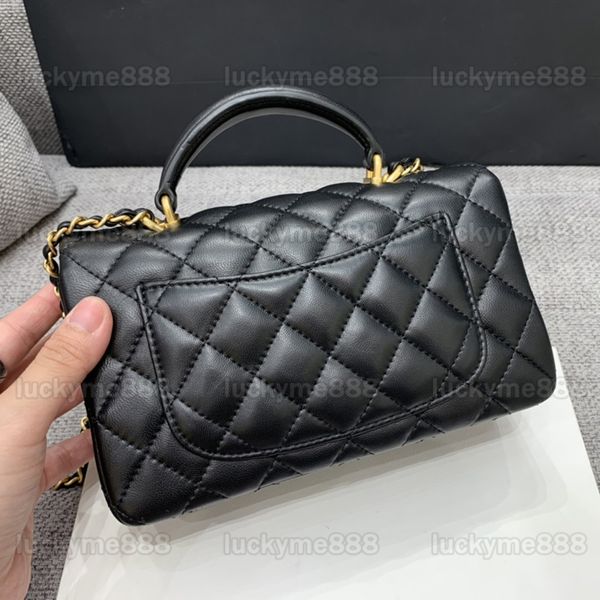 

10a mirror quality designers 20cm mini handle bag womens leather bags luxurys handbags classic lambskin quilted flap purse crossbody black s