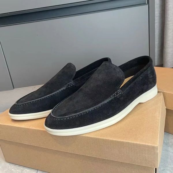 

sneaker men's casual shoes lp loafers flat low suede cow leather oxfords moccasins summer walk comfort loafer slip on loafer rubber sol, Black
