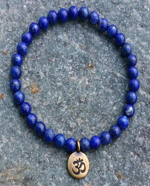 

sn1106 whole handmade beaded bracelet 6mm lapis lazuli natural stone beads antique brass ohm lotus buddha charm bracelet7145083, Black