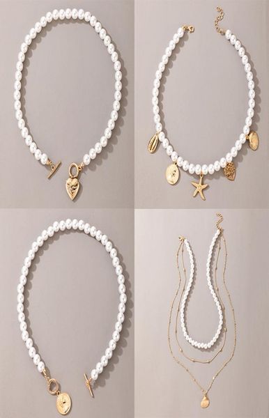 

women short pearl chokers necklace for women gold color heart love coin ot clavicle chain jewelry3974240, Silver