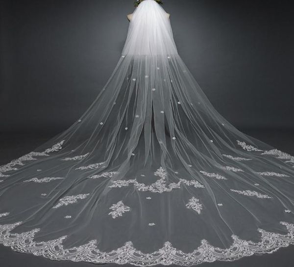 

2023 latest 3m long wedding veils 2 layer with applique bridal veil wedding accessories1767528, Black