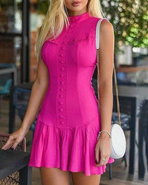 

women rose red sleeveless tight dress button fashion bodycon slim summer spring mini dress high waist, Black;gray