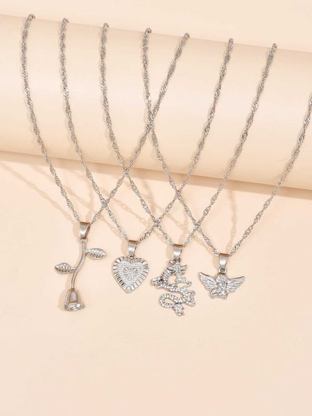 

women's accessories 4pcs minimalist pendant necklace, Silver