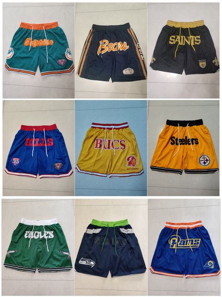 

team football shorts jersey vikinges patriot zipper pocket pants zipper dolphines ramss shorts green blue red white size s-xxl, Black;red