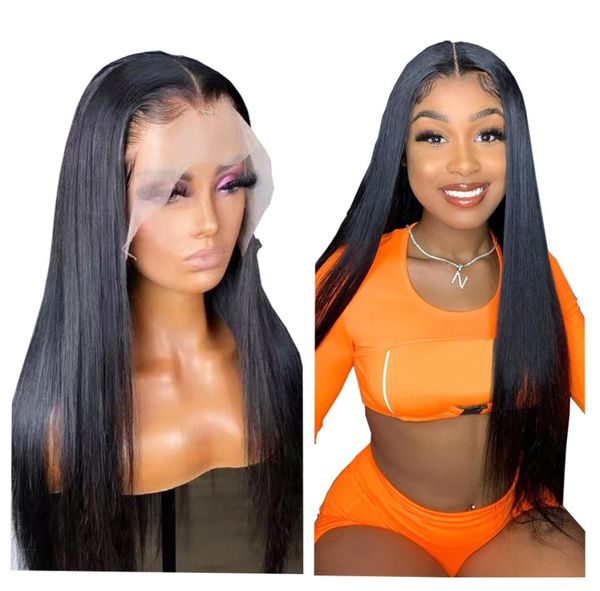 

whole 1434inch long transparent lace front wig 100 human hair wigs 13x4 13x6 5x5 4x4 natural color superior quality virgin re9040311, Black;brown