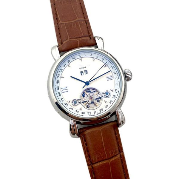 

fashion luxury men watches brand business mens designer watch genuine leather strap mechanical automatic movement 42mm gold wristwatches for, Slivery;brown