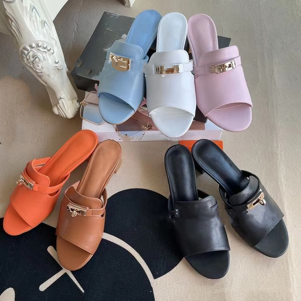 

designer giulia h sandals womens slipper block chunky heel sandal logo turn lock buckle slides luxury gigi 50 flip flops platform mules loaf, Black