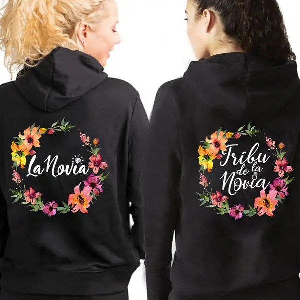 

women's hoodies sweatshirts spanish team bride bridesmaid bachelorette hen party hoodie bridal shower zipper engagement wedding 230724, Black