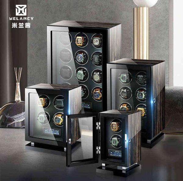 

automatic watch winder luxury wood watch safe box fingerprint unlock touch control and interior backlight watches storage box h2202671154, Black;blue