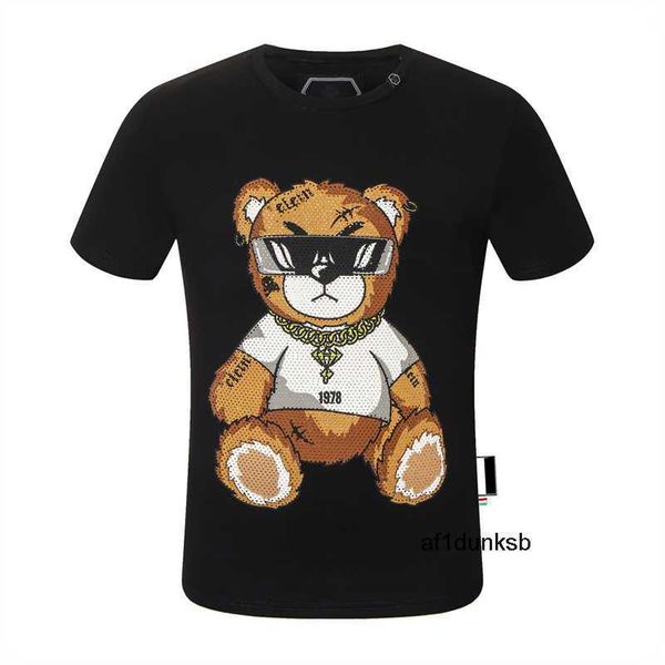 

casual summer short sleeve men's t-shirts fashion men o-neck fitness plein slim pp men's skulls print cotton philipps streetwear, White;black