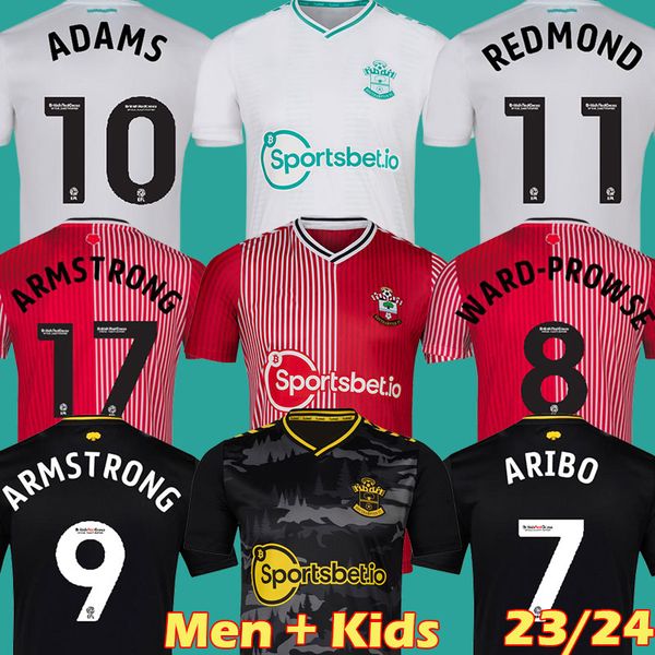 

23 24 aribo southampton white soccer jerseys redmond 2023 2024 ward prowse elyounoussi armstrong romeu awa football shirts men kids kit jers, Black;yellow