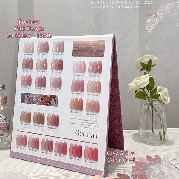 

rormays 24 color gel nail polish set pink series ice transparent nude semi permanent varnish uv led immersion primer nail art nail enhanceme