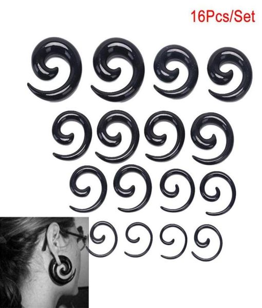 

hoop huggie 16pcsset acrylic spiral taper flesh tunnel ear stretcher expander stretching plug snail4287533, Golden;silver