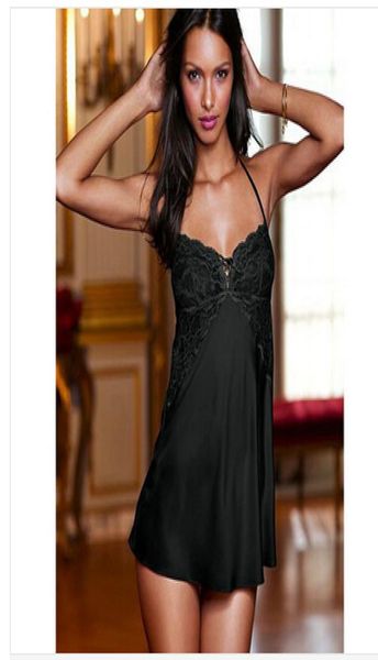 

wholetwo colors sleepwear lace spaghetti strap deep vneck nightgown1215510, Black;red