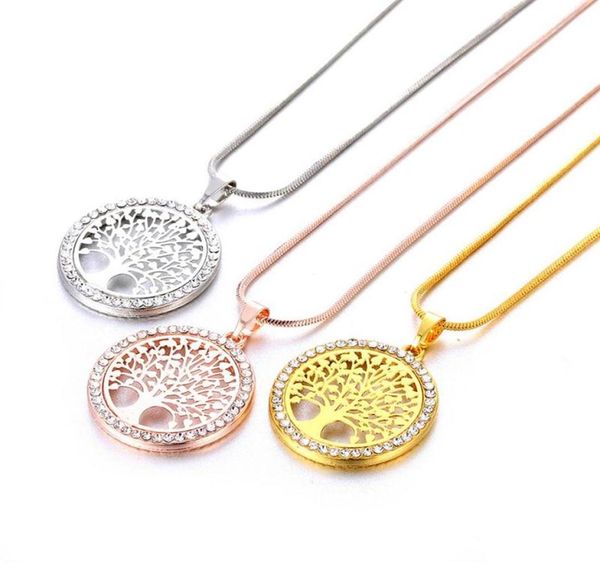 

new fashion tree of life necklace crystal round small pendant necklace rose gold silver colors elegant women jewelry gifts drop2104550561