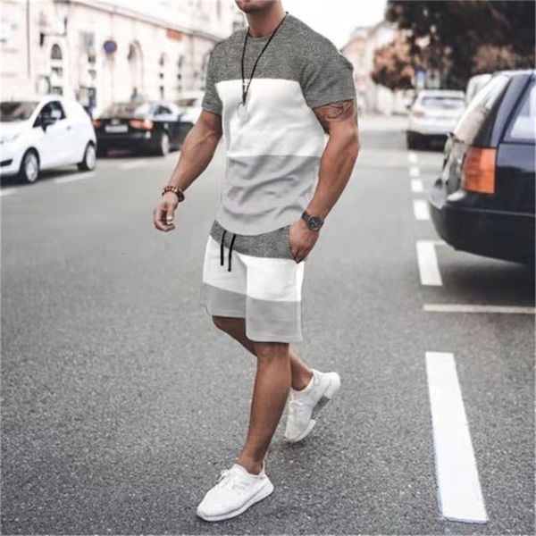 

mens tracksuits 3d casual t shirt set sportswear for male oversized clothing short sleeve shorts suit men summer beach 230724, Gray