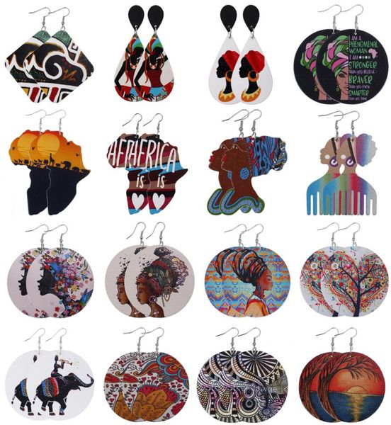 

16 pairs african map earrings set colorful painted big hoop lightweight dangle drop earrings natural wooden bohemian statement e7652901, Silver
