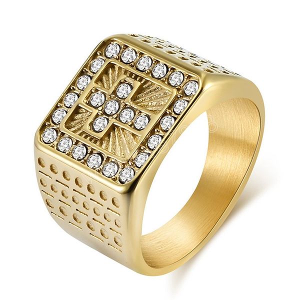 

new fashion gold color stainless steel ring for women hip hop cubic zirconia cross wedding jewelry gifts, Silver