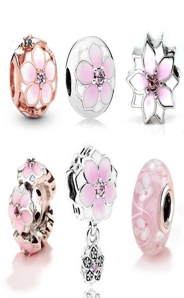 

fits p bracelets 20pcs silver five petals flower pink enamel dangle charm bead fit p charms bracelet beads for 925 sterling silver jewelry m, Black