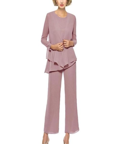 

3 pcs mother of the bride pant suits outfits formal womens evening long sleeve chiffon dressy pantsuits for weddings3375250, Black;red