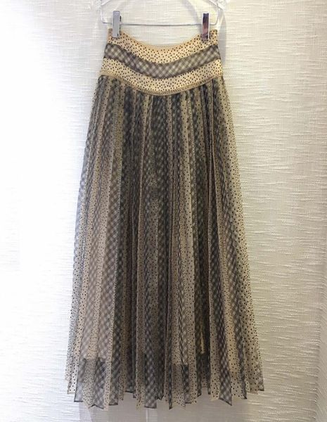 

light luxury gaoding show style grid positioning screen jump color pleat process pounds of silk beaded skirt woman7198837, Black