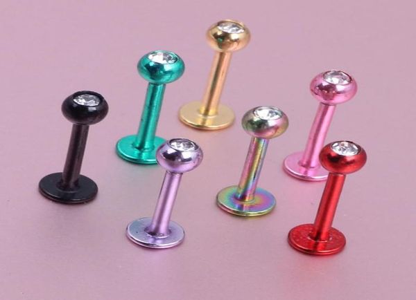 

lip stud l20 100pcs mix 8 color body jewelry anodized lip piercing labret ring8600456, Black