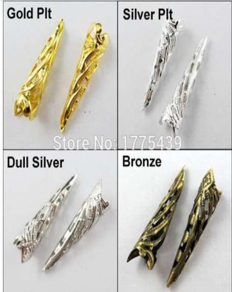 

50pcslot bugle filigree long end bead cap 9x35mm gold silver bronze dull silver whole6976940, Bronze;silver
