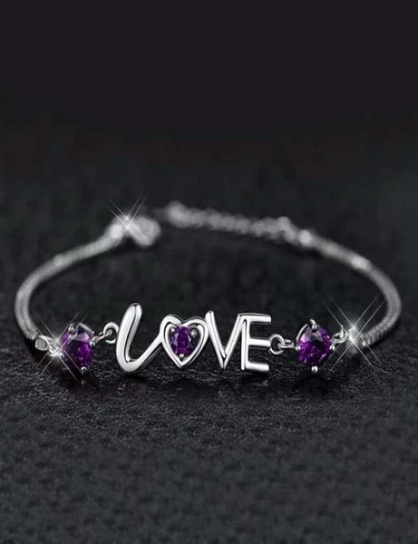 

925 sterling silver jewelry crystal charms bracelet chain pulseras love letters vintage girl fashion new arrival8843843, Black