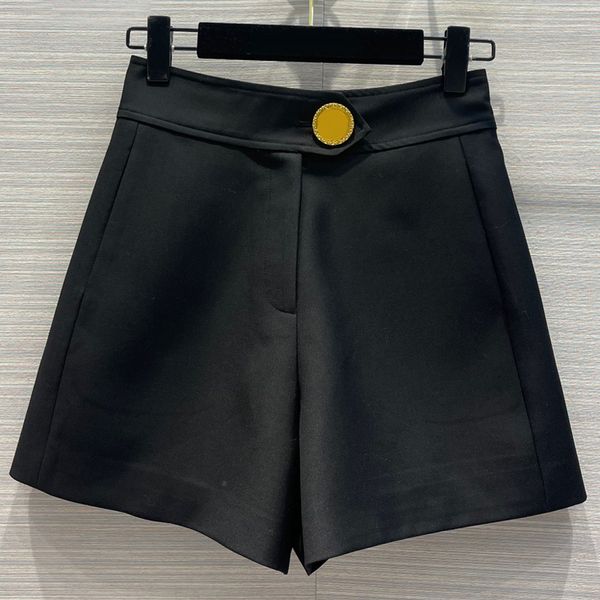 

7.25 fashion high waist metal button black women's shorts, White;black