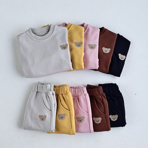 

clothing sets milancel autumn baby clothes set bear embroidery hoodies and pants 2pcs boys suit 230724, White