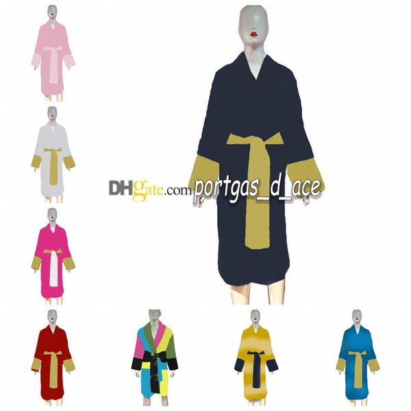 

luxury letter jacquard sleepwear women night gown vintage robe with waist belt men winter bath robes thick dressing gowns, Black;red