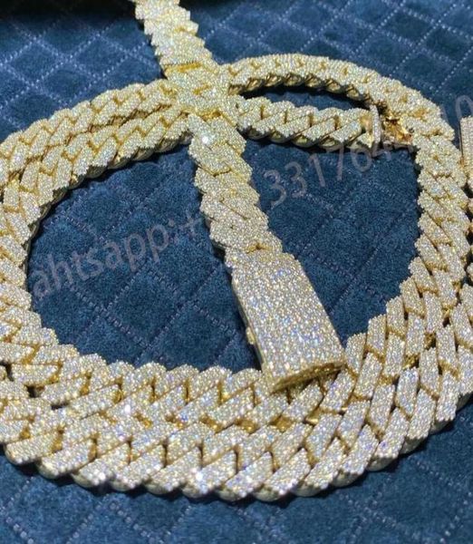 

18mm luxury three rows 10k solid gold hand setting iced out vvs1 moissanite diamond cuban link chain5599366, Silver
