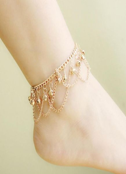 

fashion women multi chain bells tassel anklet ankle bracelet foot jewelry barefoot beach anklets whole 12 pcs8773330, Red;blue