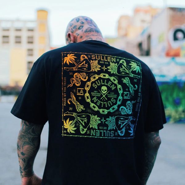 

men's casual shirts summer retro cotton shortsleeved tshirt tough guy american hiphop street skull print chicano clothing 230724, White;black