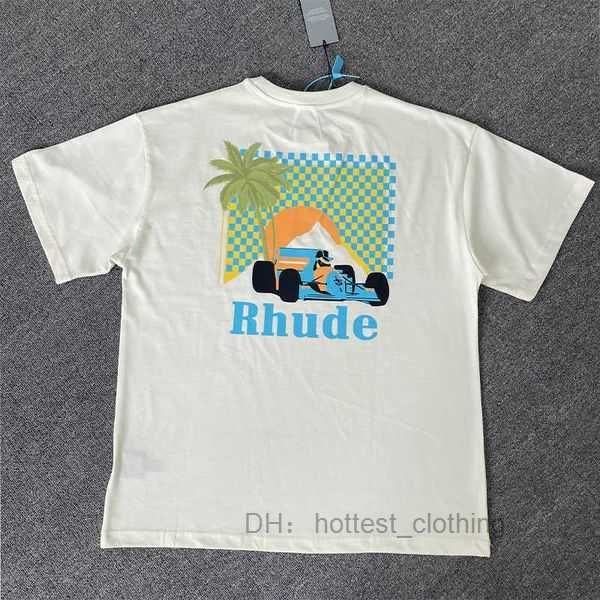 

designer fashion clothing tees hip hop tshirts rhude summer coconut tree racing t-shirt moonlight tropics short sleeve streetwear sportswea, White;black