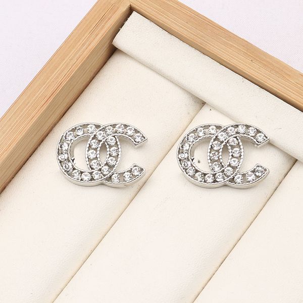 

simple 18k gold plated luxury brand designers letters ear stud 925 silver geometric famous women circle crystal rhinestone pearl earring wed, Golden;silver
