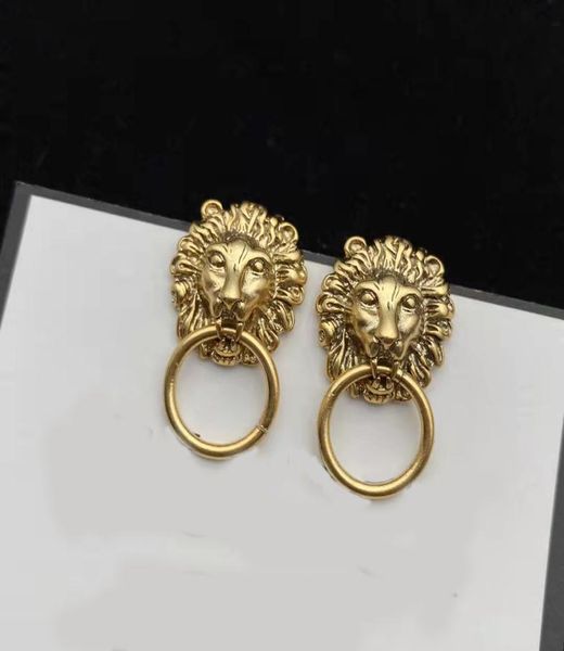 

luxury designer vintage 14k gold plated charm lion head earrings women party fashion jewelry5988793, Golden