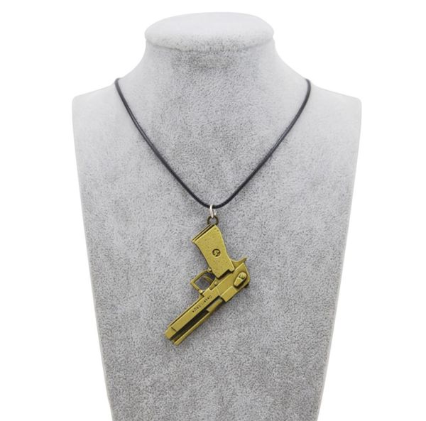 

original new counter strike leather chain men039s revolver choker necklace vintage gold cs go gun necklace men jewelry party so2308452, Silver