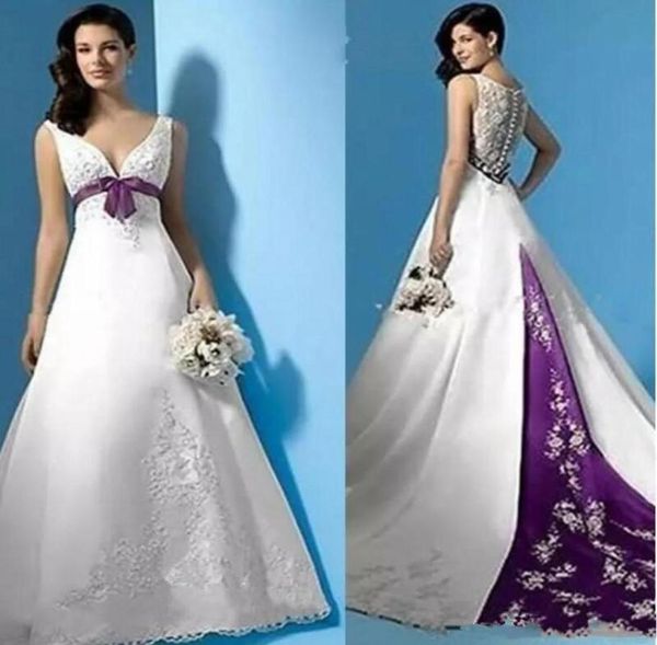 

white and purple vintage wedding dresses 2019 halter backless lace beaded embroidery stain sweep train country bridal wedding gown7423006