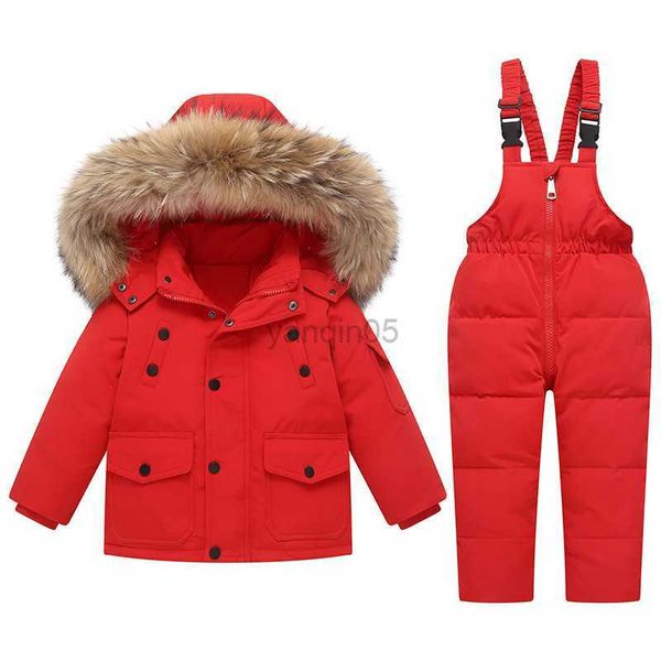 

down coat children clothing set snowsuit -30 winter kids duck down jacket jumpsuit overalls for boy ski suit girl toddler baby fur coat hkd2, Blue;gray