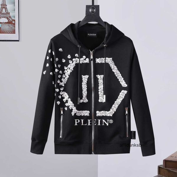 

men's skull plein characteristic philipps rhinestone bear 81425 brand personality warm pullover thick luxury sweatshirt hoodie hip-hop, Black
