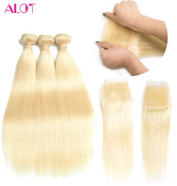

brazilian virgin hair 613 blonde human hair 3 bundles with lace closure blonde straight hair bundles with 44 lace closure7563520, Black;brown