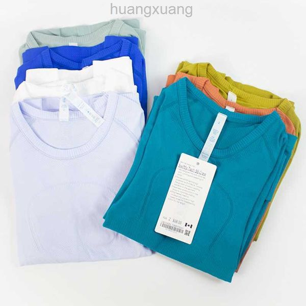 

lu-088 women yoga t-shirts women's t-shirt high-elastic breathable running quick drying seamless short sleeve sport-cycling gym wear lu, White