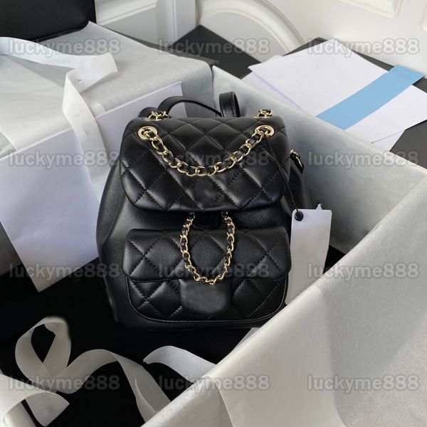 

10a mirror quality designers 18cm mini duma backpack womens black lambskin quilted purse luxurys double chain shoulder gold box bag real lea