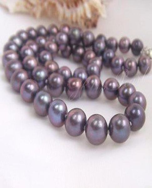 

new fine pearl jewejry genuine1011mm 22nches akoya black purple pearls necklace 925silver7904887, Silver