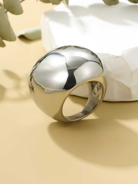 

women's accessories 1pc exaggerated fashionable stainless steel large shiny ball shaped women's ring for festival gift and party, Silver